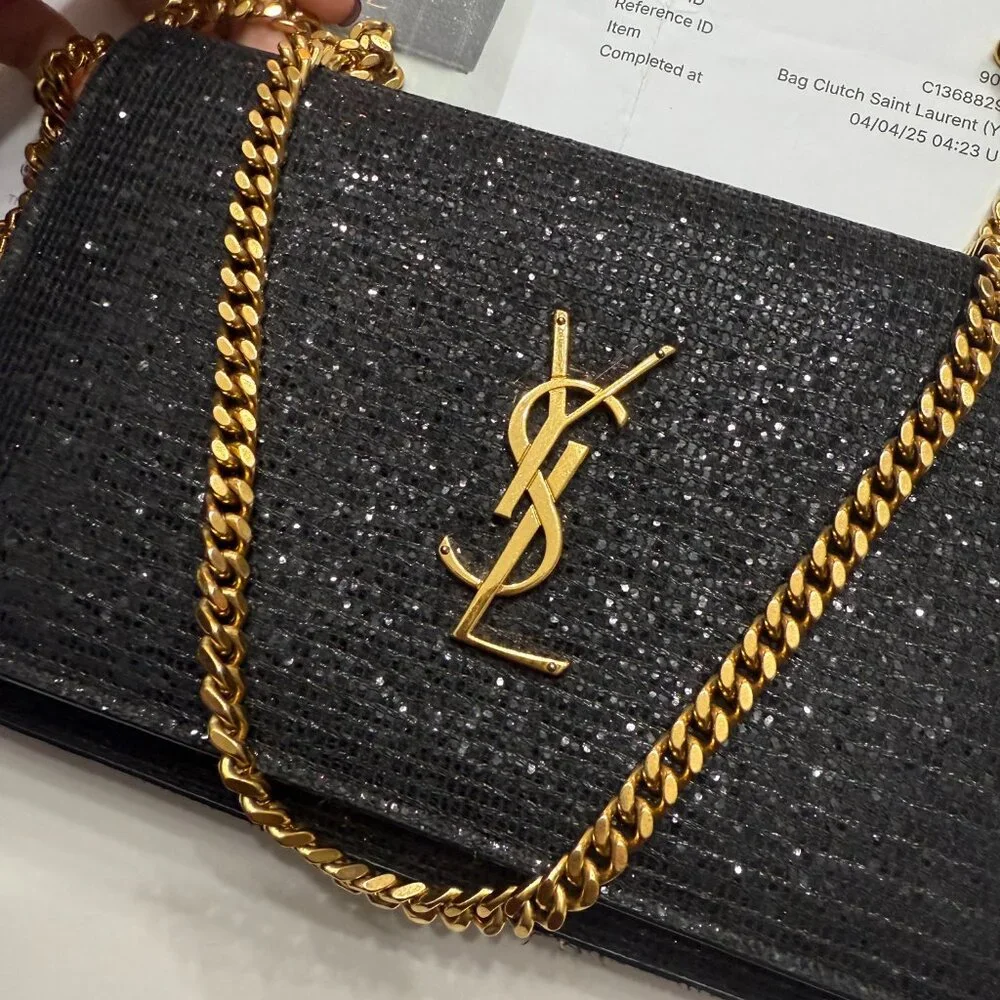 SAINT LAURENT  (YSL) Rare Glitter Chain Crossbody & Clutch Bag - Picture 13 of 13